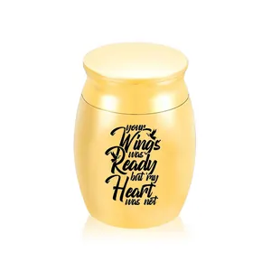 Golden stainless steel mini pet cremation urn with memorial quote engraving 30x40mm