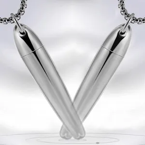 Minimalist stainless steel cylindrical memorial urn pendant necklace for perfume or ashes