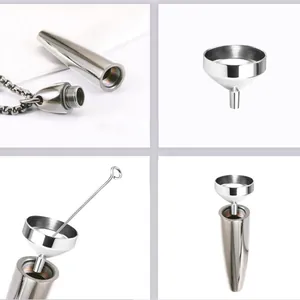 Minimalist stainless steel cylinder urn necklace for ashes with funnel filler kit