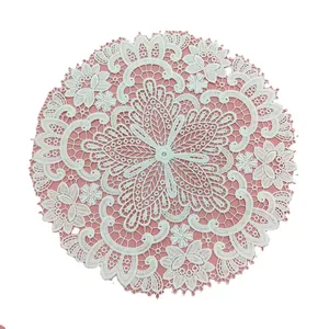 Vintage Franse stijl witte geborduurde kanten onderzetter ronde bloemen tafelmat