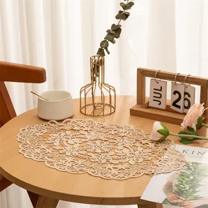 Vintage European style beige lace oval placemat for an elegant dining table decor