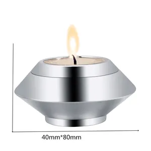 Detailed view of silver stainless steel cremation urn candle holder with 40x80mm dimensions