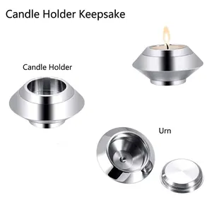 Detailed view of a stainless steel cremation urn candle holder for memorial ashes