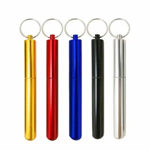 Portable Telescopic Straw Set 304 Stainless Steel Reusable Straw With Aluminum Alloy Case Storage Tube Metal Keychain