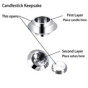 Detail view of stainless steel candlestick cremation urn with dual-layer storage for ashes
