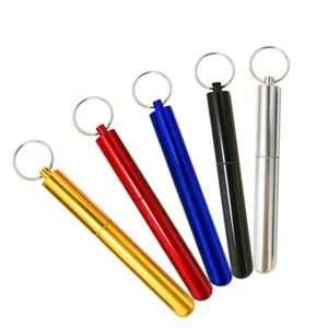 Five colors portable aluminum storage tubes for collapsible straws and toothpicks keychain