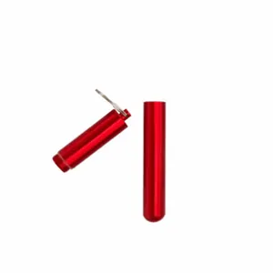 Red portable aluminum alloy storage tube set for telescopic straws and toothpicks.