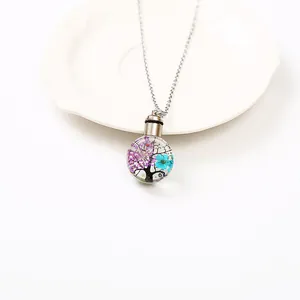 Glass Dried Flower Cremation Urn Necklace For Ashes Memorial Locket Pendant Electroplated Metal Chain For Women Jewelry