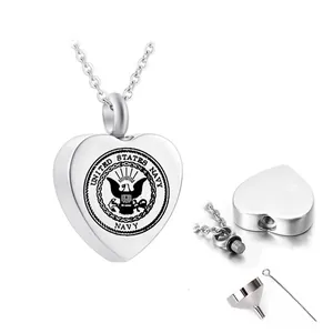 US Navy engraved stainless steel heart cremation memorial necklace with funnel kit set