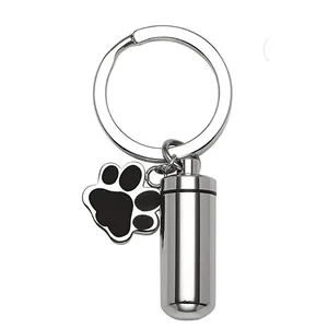 Zylinder Parfümflasche Urne Halskette Titanstahl Öffnbar Gedenkanhänger Schmuck Pfotenabdruck Anhänger Kette Für Herren Damen
