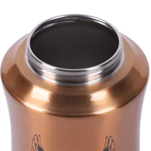 Close-up of threaded stainless steel rim on golden pet cremation urn for cats and dogs