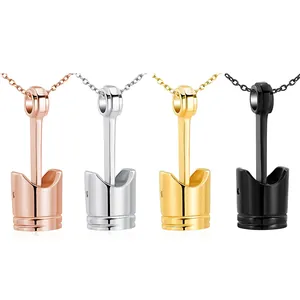 Stainless Steel Piston Urn Necklace Memorial Cremation Jewelry For Ashes Keepsake Pendant Engine Cylinder Piston Style Memorial Jewelry