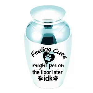 Detailed view of the 70x45mm cyan metallic pet cremation urn with cute dog paw design.