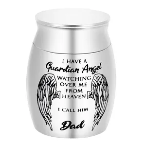Angel Wings Memorial Cremation Urn Aluminum Alloy Keepsake Jar Silver Funeral Container For Dad Mom Family Relative Gift
