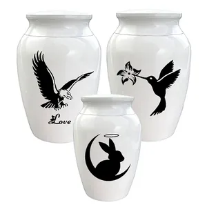 Mini Urna de Cremación para Mascotas de Aleación de Aluminio Tarro Conmemorativo Blanco Urna Pequeña para Gatos Perros Patrones Conejo Águila