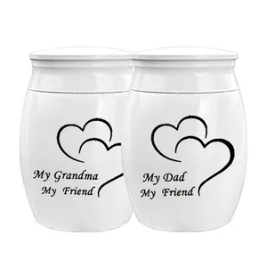 White Miniature Memorial Urn Small Keepsake For Human Pet Ashes Aluminum Alloy Inscribed Cremation Urn Funeral Jar