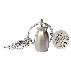 Llavero de Urna con Ala de Ángel Colgante de Cenizas Conmemorativo Llavero de Joyería de Recuerdo de Acero Inoxidable con Disco Grabado Regalo de Pérdida de Mascota Humana
