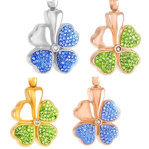 Edelstahl Vierblättriges Kleeblatt Urnen Halskette Für Asche Aromatherapie Ätherisches Öl Diffusor Anhänger Herz Kleeblatt Strass Feuerbestattung Schmuck
