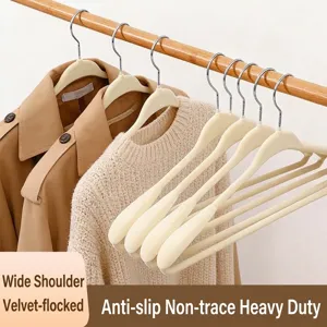 Rutschfeste Beflockte Kleiderbügel Breites Schulterdesign Nahtlose Bügel Für Schwere Mäntel Pullover Samtbügel Mit 360 Grad Drehbarem Haken Schrankorganisator