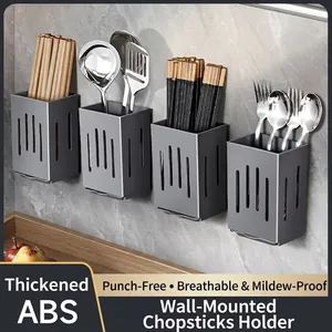 Wall Mounted Kitchen Chopstick Holder Draining Spoon Rack Storage Organizer With Drip Tray And Hooks Plastic Cutlery Drying Rack