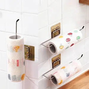 Self-adhesive wall-mounted kitchen paper towel holder for vertical or horizontal use