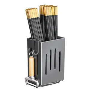 Modern wall-mounted draining chopsticks holder with hooks and black gold chopsticks