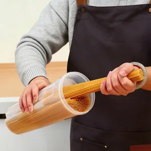 Airtight food-grade transparent spaghetti storage container with wide opening for kitchen