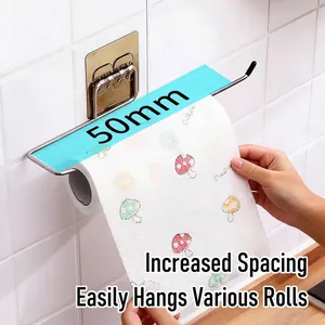 Wall-mounted stainless steel paper towel holder with adhesive back for kitchen
