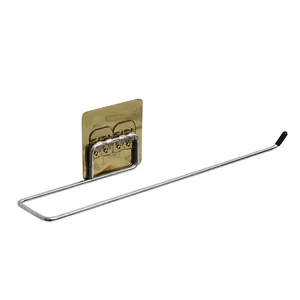 Wall-mounted self-adhesive stainless steel kitchen paper towel holder storage rack.