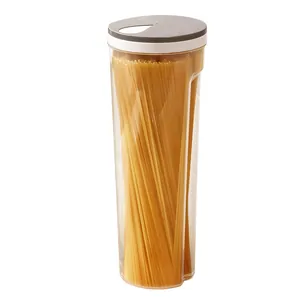Airtight spaghetti storage container with grey lid for kitchen pasta organization