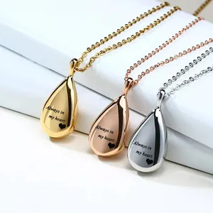 Stainless Steel Teardrop Urn Necklace Always In My Heart Memorial Pendant Cremation Jewelry For Ashes Women Men Perfume Bottle Necklace