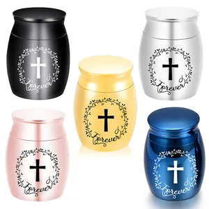 Mini Urna de Cremación de Aleación para Cenizas Humanas Mascotas Tarro Conmemorativo Impermeable Tapa de Rosca Forever Cruz Guirnalda