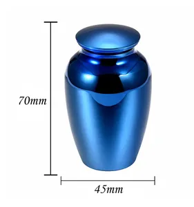 Urna conmemorativa azul para mascotas de aleación, 70mm de alto y 45mm de ancho