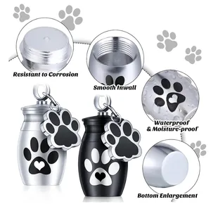 Durable waterproof stainless steel paw print pet memorial urn keychain for ashes.