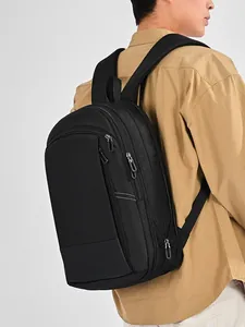 Uitbreidbare waterdichte zwarte nylon zakelijke laptoprugzak voor dagelijks woon-werk