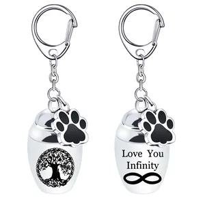 Llavero de Urna de Cremación de Acero Inoxidable para Cenizas de Mascotas Joyería Conmemorativa Árbol de la Vida Infinito Corazón Huella