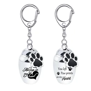Stainless Steel Memorial Urn Keychain Small Gawu Box Hollow Pendant For Cremation Ashes Keepsake Dog Paw Print Heart Key Ring