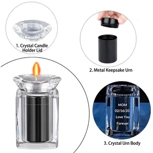Detailed parts overview of mini memorial cremation urn with crystal candle holder
