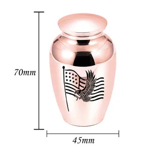 Rose gold memorial urn for pets with eagle and flag engraving, 70mm x 45mm