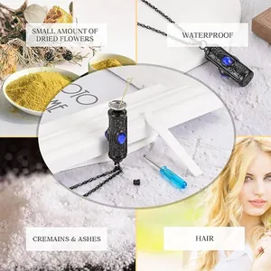 Collier urne de crémation en acier inoxydable avec pierre bleue pour cendres et cheveux