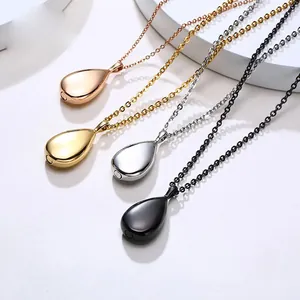 Teardrop stainless steel cremation necklace perfume bottle pendant in four colors