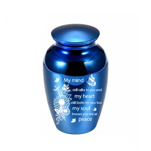 Small Keepsake Cremation Urns Aluminum Alloy Memorial Jar For Human Pet Ashes With Sunflowers Butterfly Engraving Decor