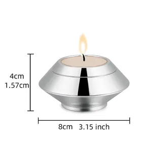 Silver metal mini keepsake urn and candle holder for human or pet ashes, 8cm diameter