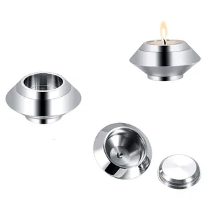 Polished silver metallic mini cremation urn and candle holder for pet or human memorial