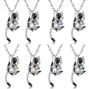 Edelstahl 3D Tuxedo Katze Einäscherung Halskette Gedenken Haustier Urne Anhänger Mit 12 Geburtssteine Strass Haustier Urne Schmuck