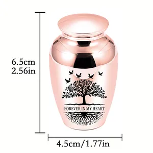 Rose gold memorial pet urn with Tree of Life design and dimension markings