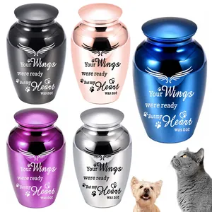 Mini Pet Cremation Urn Small Alloy Memorial Keepsake For Cat Dog Ashes With Angel Wings Paw Print Pattern Spiral Lid