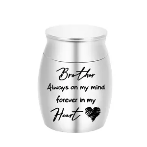 Small aluminum memorial urn for brother with heart engraving "Forever in my Heart"