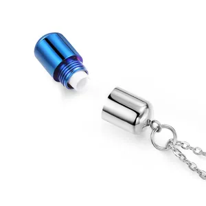 316L stainless steel capsule urn necklace pendant for ashes with silver blue finish
