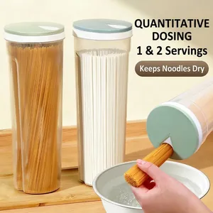 Airtight Noodle Storage Box Food Grade Plastic Spaghetti Container With Portion Control Lid Transparent Kitchen Storage Jar